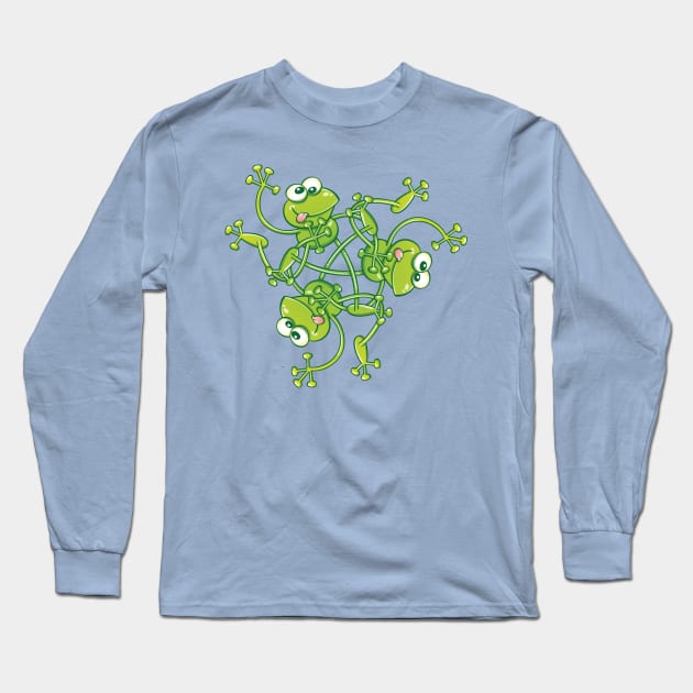 Green frogs having fun in a rotating pattern design Long Sleeve T-Shirt by zooco
